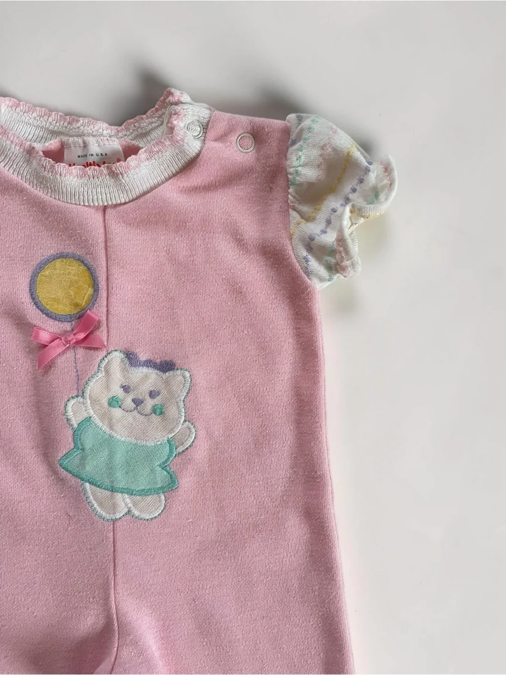 VINTAGE HEALTHTEX EUC Blush Pink Cat Holding Balloon Appliqué Knit Romper